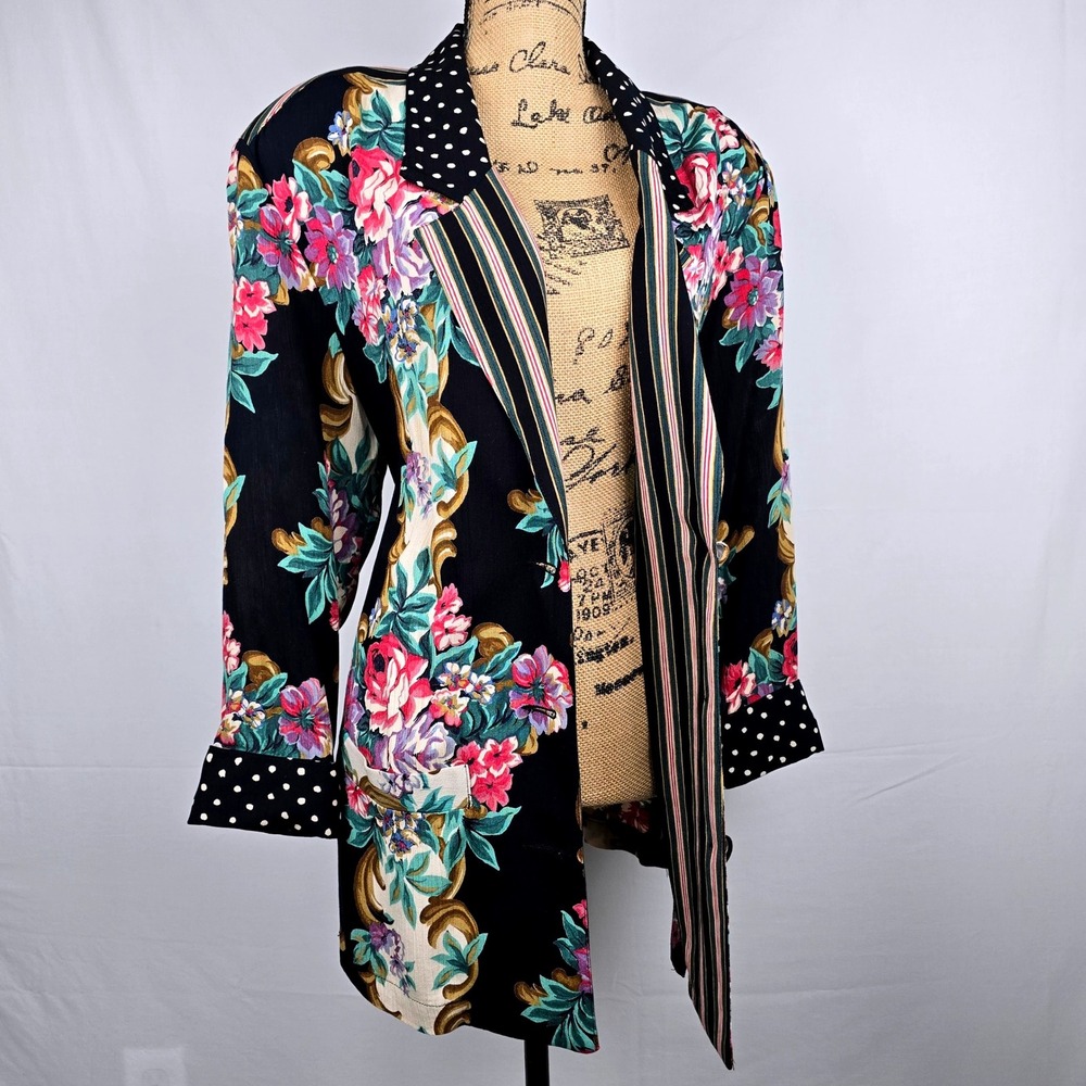 Gorgeous Vintage Carole Little Floral Mixed Print Set Blazer 10 Maxi Skirt 8 - Picture 10 of 16